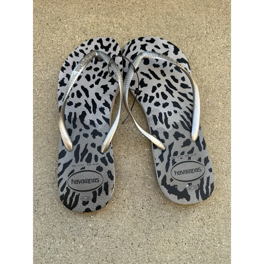 Havaianas Women’s Thong Flip Flop Grey Leopard Print sz 11/12